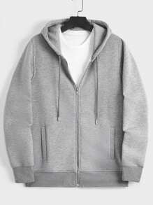EURMUSE Men Zip Up Drawstring Hoodie Without Tee - Light Grey - View 4