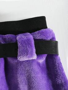 SHEIN Cô gái Tween Thêu Chữ Cổ áo tương phản Flannel Áo chui đầu & Váy - Màu tím  Violet - Xem 3