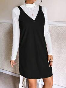 SHEIN LUNE Chất rắn Đầm Pinafore Without Tee - màu đen - Xem 4