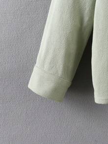 Chàng trai trẻ Chất rắn Nút phía trước Áo sơ mi & Quần Without Tee - màu xanh lá - Xem 4
