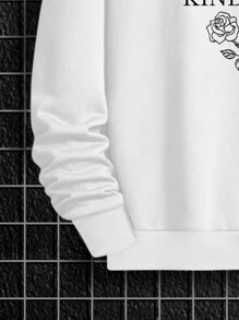 Manfinity Homme Loose Fit Men's Sweatshirt With Slogan, Floral Graphic And Drop Shoulder Design (Without T-Shirt) - White - View 3
