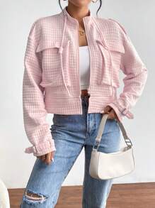 SHEIN Essnce Áo khoác có túi có nắp kéo trễ vai - Hồng - Xem 4