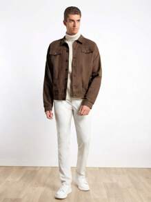 SHEIN Cottnline Men Flap Detail Drop Shoulder Jacket - Khaki - View 6