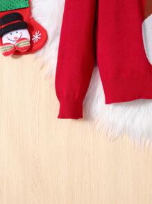 SHEIN 女大童聖誕麋鹿圖案絨球細節毛衣 - 紅色 - 查看 6