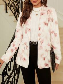 SHEIN Clasi Tie Dye Flap Detail Single Button Blazer - Pink - View 4