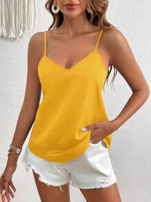 SHEIN VCAY Solid Criss Cross Back Cami Top - Yellow - View 2