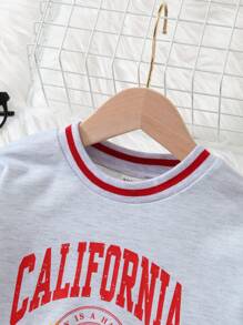 SHEIN Young Girl Letter Graphic 2 In 1 Sweatshirt - Grey - View 3