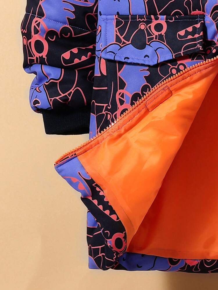 Tween Boys Casual Printed Hooded Thick Warm Loose Open Front Winter Coat Parka