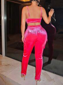 SHEIN SXY Rhinestone Chi tiết Cắt chóp Cami & Quần - Màu Hồng Tươi - Xem 5