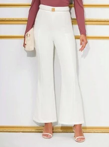 SHEIN BAE High Waist Flare Leg Trousers - White - View 4