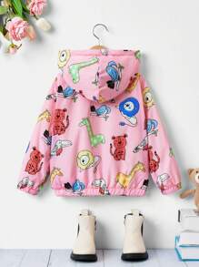 SHEIN 女小童卡通圖案毛絨內襯連帽夾克