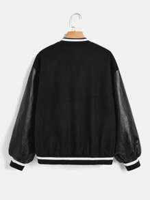 SHEIN EZwear Đồ họa Chữ cái Sọc trang trí Thả vai Áo khoác Không có Áo ba lỗ - màu đen - Xem 4