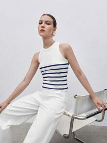 BizChic Striped Print Tank Top - Blue - View 4