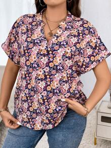 Celure 大碼佩斯利印花蝙蝠袖襯衫 - 彩色 - 查看 6