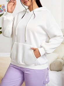 SHEIN EZwear Plus Size Slogan Graphic Drop Shoulder Sweatshirt - White - View 6