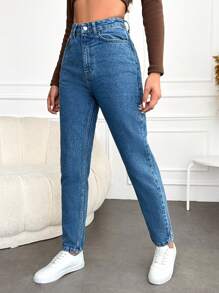 Cloudara High Waist Mom Fit Jeans - Medium Wash - View 4