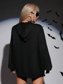 SHEIN ICON Halloween Reflective Skeleton Print Zip Up Hoodie