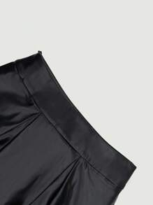 GENKIRA Solid PU Leather Pleated Skirt - Black - View 4
