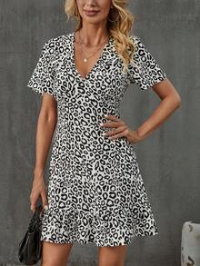 SHEIN LUNE 休閒荷葉邊豹紋女士連衣裙 - 彩色 - 查看 5