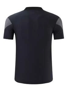 Manfinity Sport Corelite 男士對比面板運動款短袖POLO衫，適用於運動上衣 - 黑色 - 查看 1