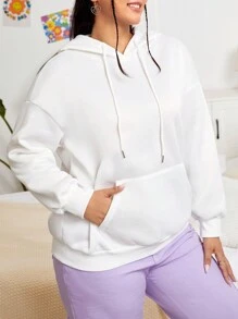 SHEIN EZwear Plus Size Slogan Graphic Drop Shoulder Sweatshirt - White - View 4