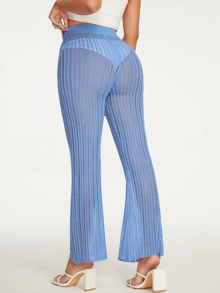 Hollow Out Flare Leg Cover Up Pants Without Panty For Summer Beach Vacation
