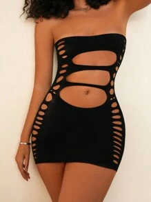 SHEIN Classic Sexy Cut Out Bandeau Dress - Black - View 3