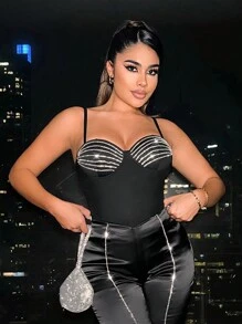 SHEIN SXY 水鑽細節吊帶連體衣 - 黑色 - 查看 5