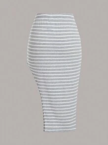 SHEIN EZwear Striped Print Pencil Skirt - Light Grey - View 2