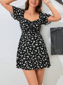 Soleia Robe Imprimé Floral À Cordon Manches Bouffantes