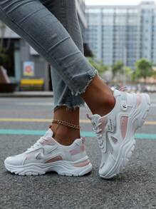 字母圖案前綁帶老爹鞋 - 白色 - 查看 3