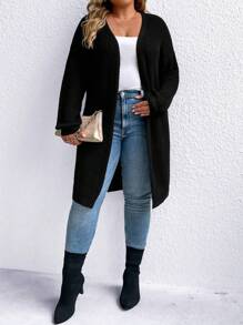 SHEIN LUNE Plus Letter Pattern Drop Shoulder Cardigan