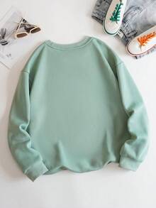 SHEIN EZwear Plus Letter and Leopard Print Thermal Lined Sweatshirt - Mint Green - View 2