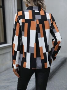 SHEIN Clasi Áo sơ mi Geo Print Button Front, Áo dài tay - Nhiều màu - Xem 2