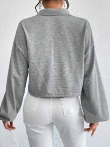 SHEIN Essnce Một nửa khóa kéo Thả vai Áo len crop - Xám - Xem 5