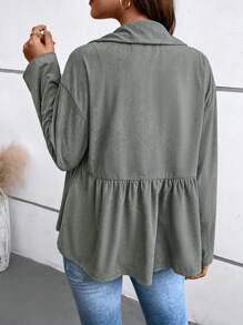 SHEIN LUNE Túi có nắp Thả vai Peplum Hem Áo khoác vải nhung - Xám - Xem 2