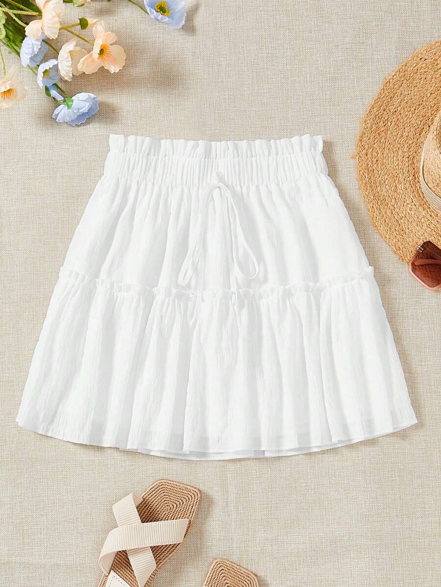 Soleia 紙袋腰褶邊前打結荷葉邊半身裙