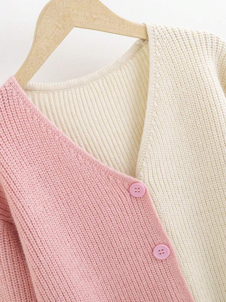 Tween Girl Two Tone Drop Shoulder Open Knit Detail Cardigan
