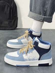 Zapatillas Deportivas Para Hombres, Zapatos Deportivos Casuales De Moda Con Cordones Delanteros En La Calle Con La Mezcla Blanco Y Azul Y De Alto Nivel - Celeste - Ver 1