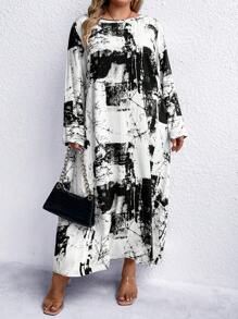 SHEIN LUNE Hơn In chắp vá Váy chữ A - Nhiều màu - Xem 4
