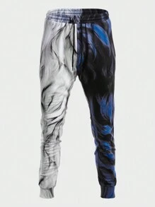 GENTILAND Men Lion Print Sweatshirt & Drawstring Waist Sweatpants - Multicolor - View 4