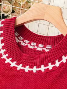 SHEIN Unity 大碼兔子圖案毛衣背心 - 酒紅色 - 查看 4