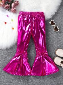 SHEIN 女小童前蝴蝶結喇叭褲 - 玫紅色 - 查看 6