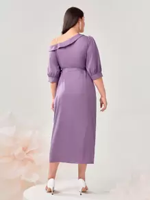 Modelyn Plus Asymmetrical Neck Knot Side Dress