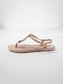 Women's Summer New Roman Style Sandals, Fashionable Lady Design Flat Flip Flops For Beach Holiday - Apricot - View 3