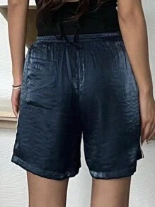 DAZY Shorts de cintura con cordón con bolsillo oblicuo - Azul - Ver 2