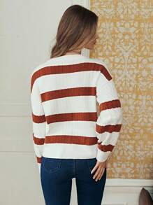 SHEIN Frenchy Striped Pattern Drop Shoulder Sweater Winter Casual - Multicolor - View 5