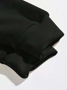 SHEIN EZwear 大碼字母圖案加絨內裏運動衫 - 黑色 - 查看 3