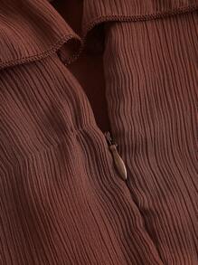 SHEIN MOD Mock Neck Ruffle Trim Flare Sleeve Dress,Sheer - Coffee Brown - View 4