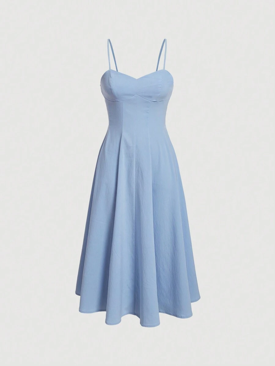 SHEIN MOD Solid Shirred Back Cami Dress Without Blouse - Blue - View 1